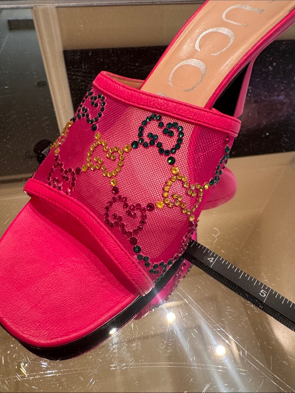 Gucci GG Monogram Demi Rhinestone Crystal Mesh Mules Heels - Picture 10 of 12